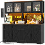 71" Kitchen Pantry Cabinet with Outlet, Microwave Stand, RGB Light