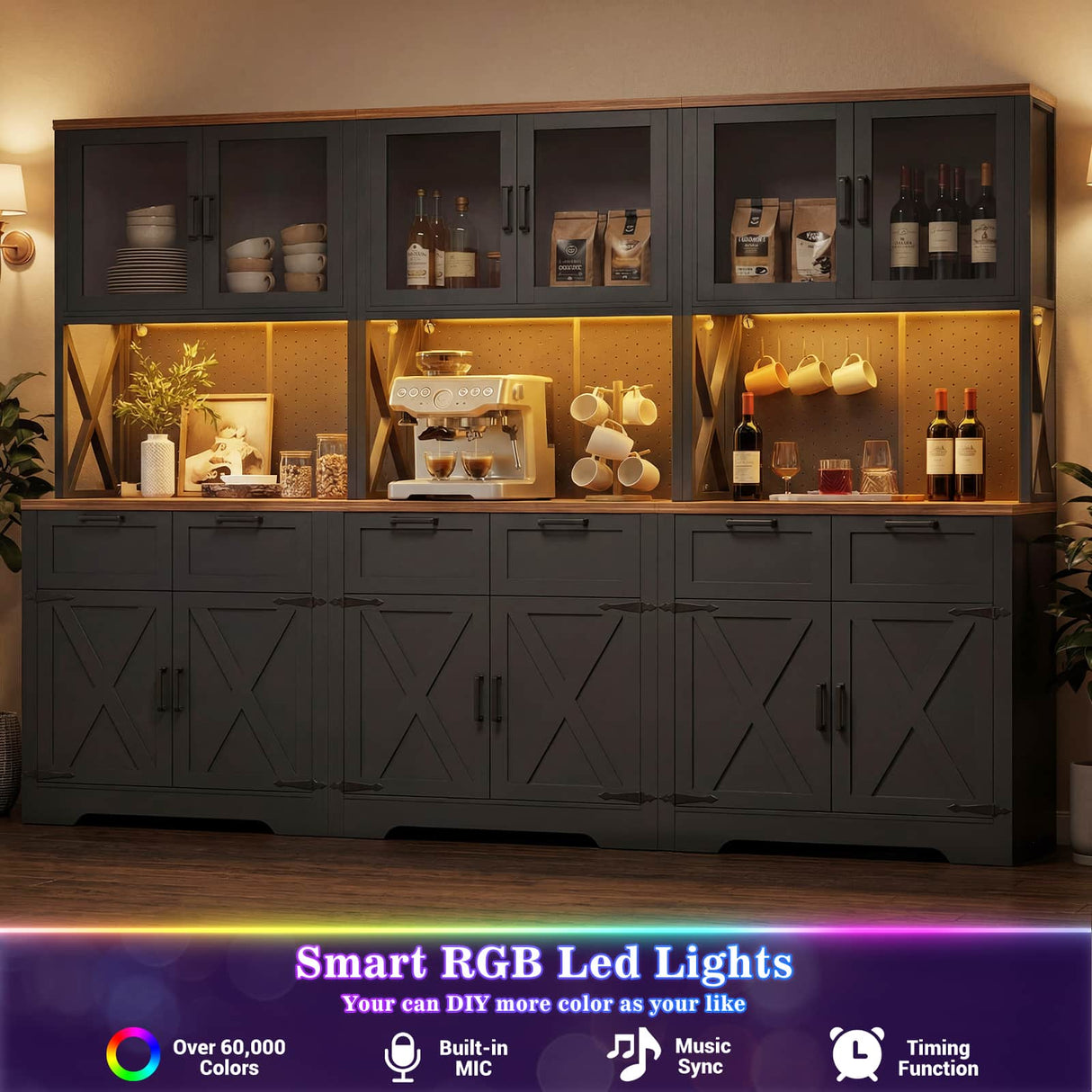 71'' Tall Farmhouse Pantry Cabinet with 6 Drawers and 12 Doors, 3 Packs