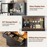 71" Pantry Cabinet with LED Light & Outlet, Coming with 2 Wood Drawers