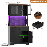 71" Pantry Cabinet with LED Light & Outlet, Coming with 2 Wood Drawers