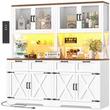 71" Kitchen Pantry Cabinet with Outlet, Microwave Stand, RGB Light