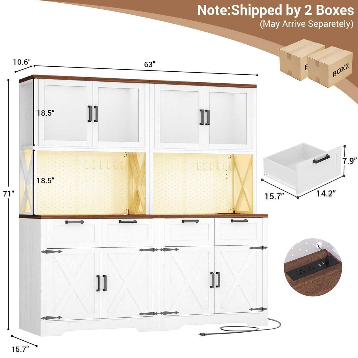 63" Wide Panty Cabinet with LED Light & Outlet