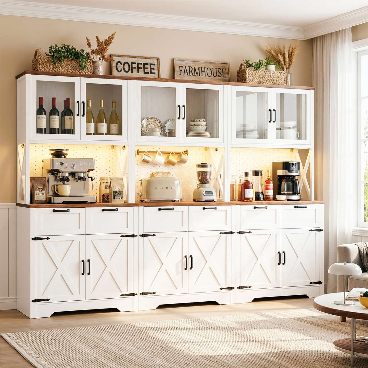 71'' Tall Farmhouse Pantry Cabinet with 6 Drawers and 12 Doors, 3 Packs