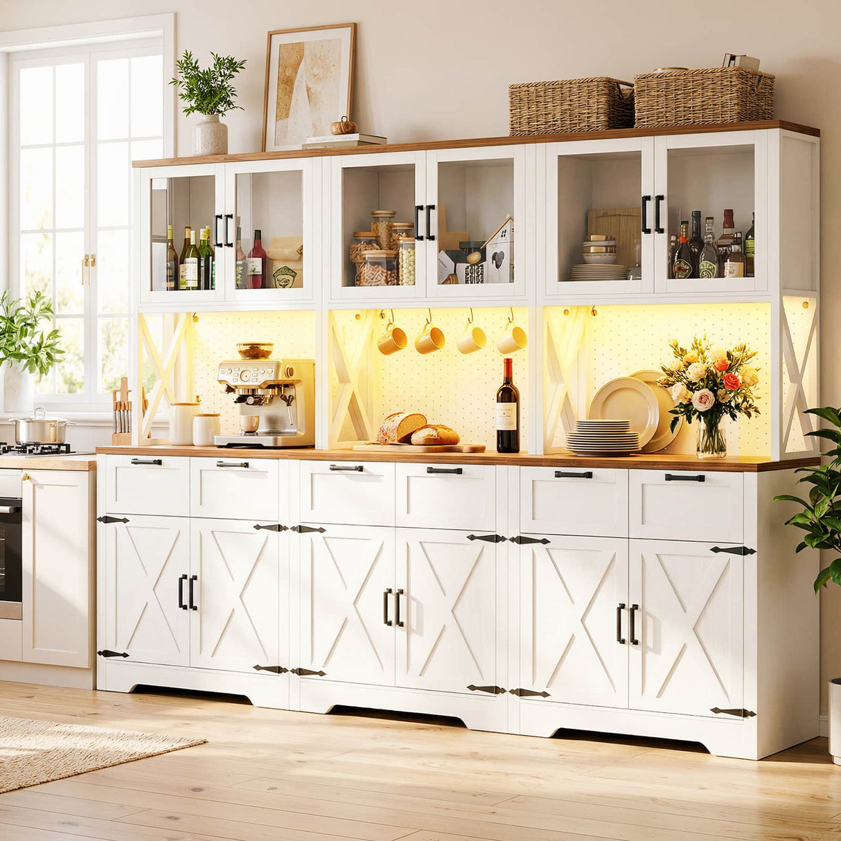 71'' Tall Farmhouse Pantry Cabinet with 6 Drawers and 12 Doors, 3 Packs