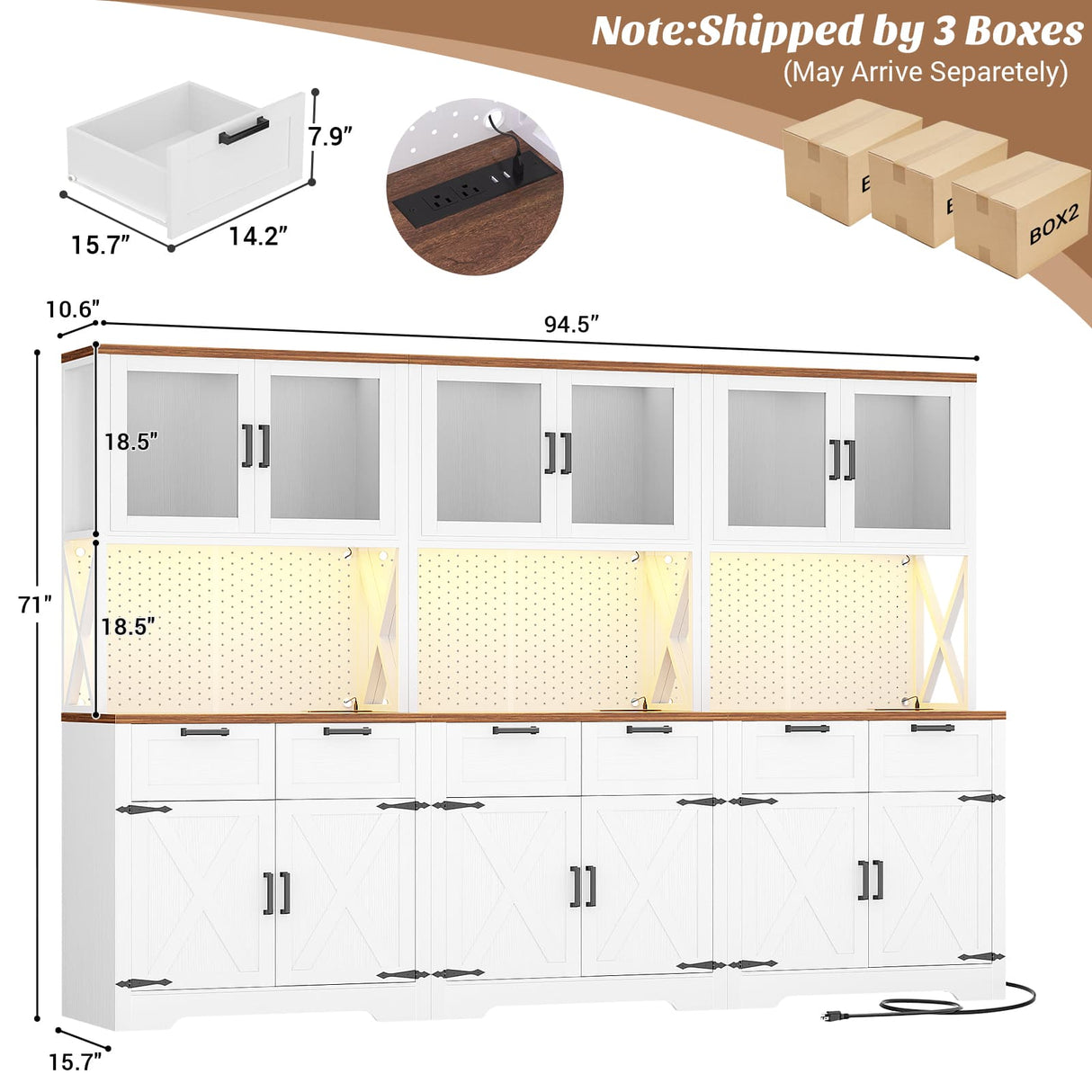 71'' Tall Farmhouse Pantry Cabinet with 6 Drawers and 12 Doors, 3 Packs