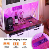 71" Pantry Cabinet with LED Light & Outlet, Coming with 2 Wood Drawers