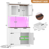 71" Pantry Cabinet with LED Light & Outlet, Coming with 2 Wood Drawers