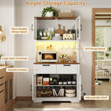 71" Pantry Cabinet with LED Light & Outlet, Coming with 2 Wood Drawers