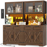 71" Kitchen Pantry Cabinet with Outlet, Microwave Stand, RGB Light