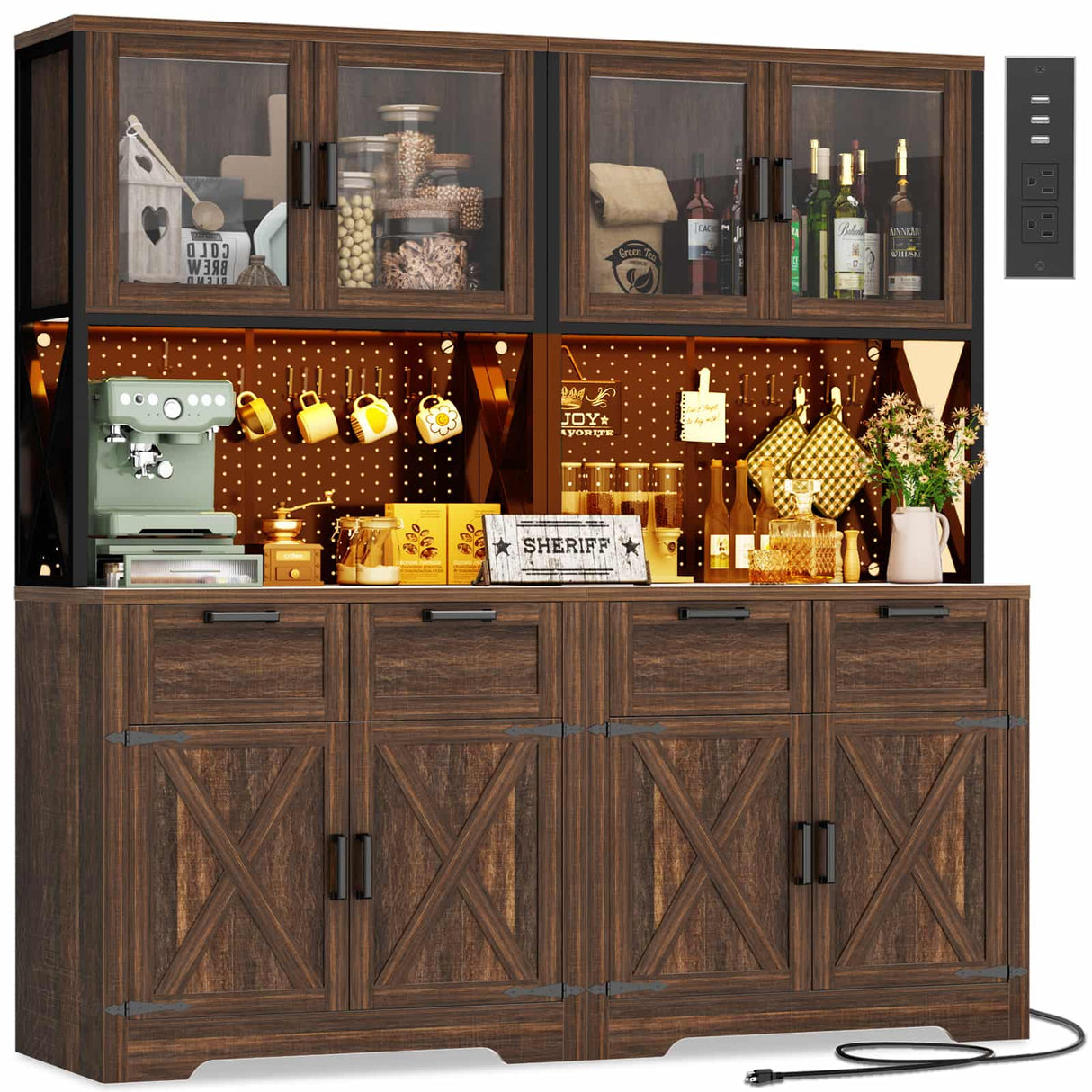 63" Wide Panty Cabinet with LED Light & Outlet