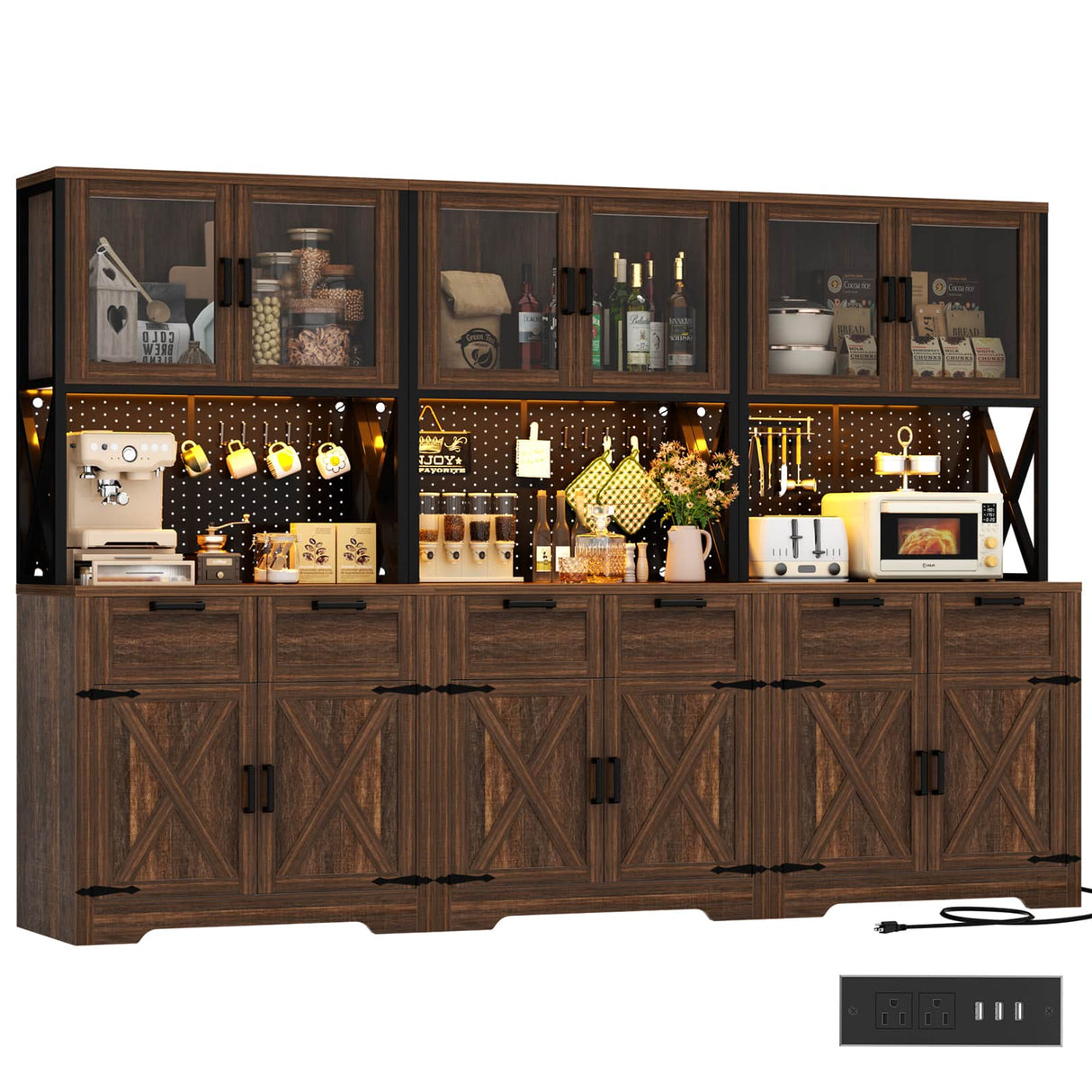 71'' Tall Farmhouse Pantry Cabinet with 6 Drawers and 12 Doors, 3 Packs