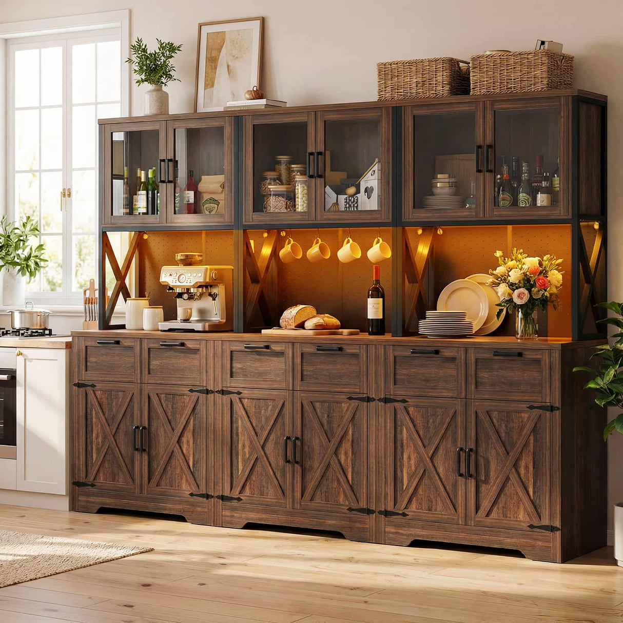 71'' Tall Farmhouse Pantry Cabinet with 6 Drawers and 12 Doors, 3 Packs