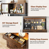 71" Pantry Cabinet with LED Light & Outlet, Coming with 2 Wood Drawers