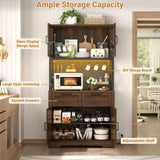 71" Pantry Cabinet with LED Light & Outlet, Coming with 2 Wood Drawers