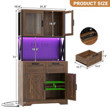 71" Pantry Cabinet with LED Light & Outlet, Coming with 2 Wood Drawers