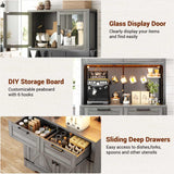 71" Pantry Cabinet with LED Light & Outlet, Coming with 2 Wood Drawers
