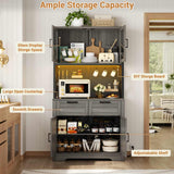 71" Pantry Cabinet with LED Light & Outlet, Coming with 2 Wood Drawers