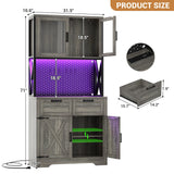 71" Pantry Cabinet with LED Light & Outlet, Coming with 2 Wood Drawers