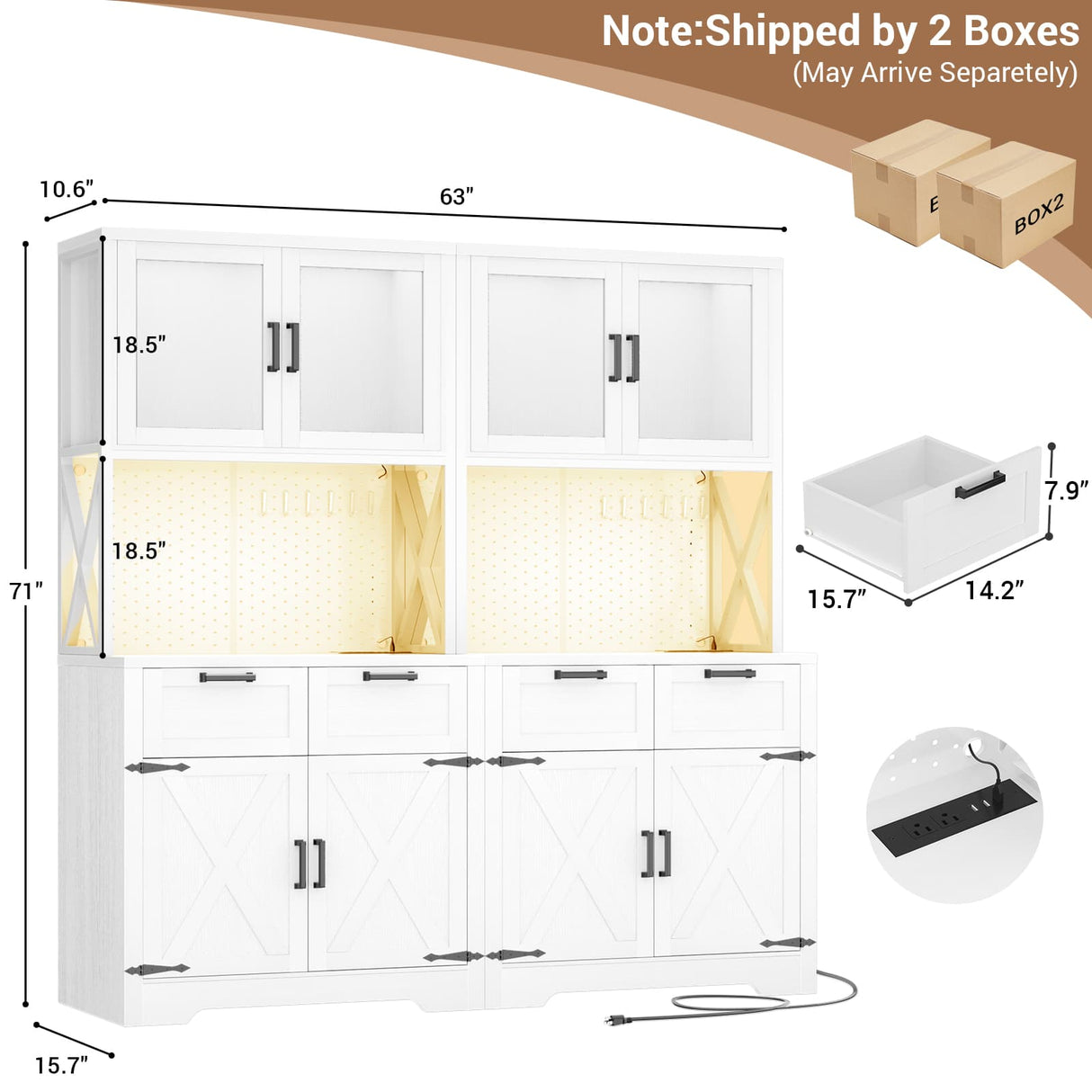 63" Wide Panty Cabinet with LED Light & Outlet