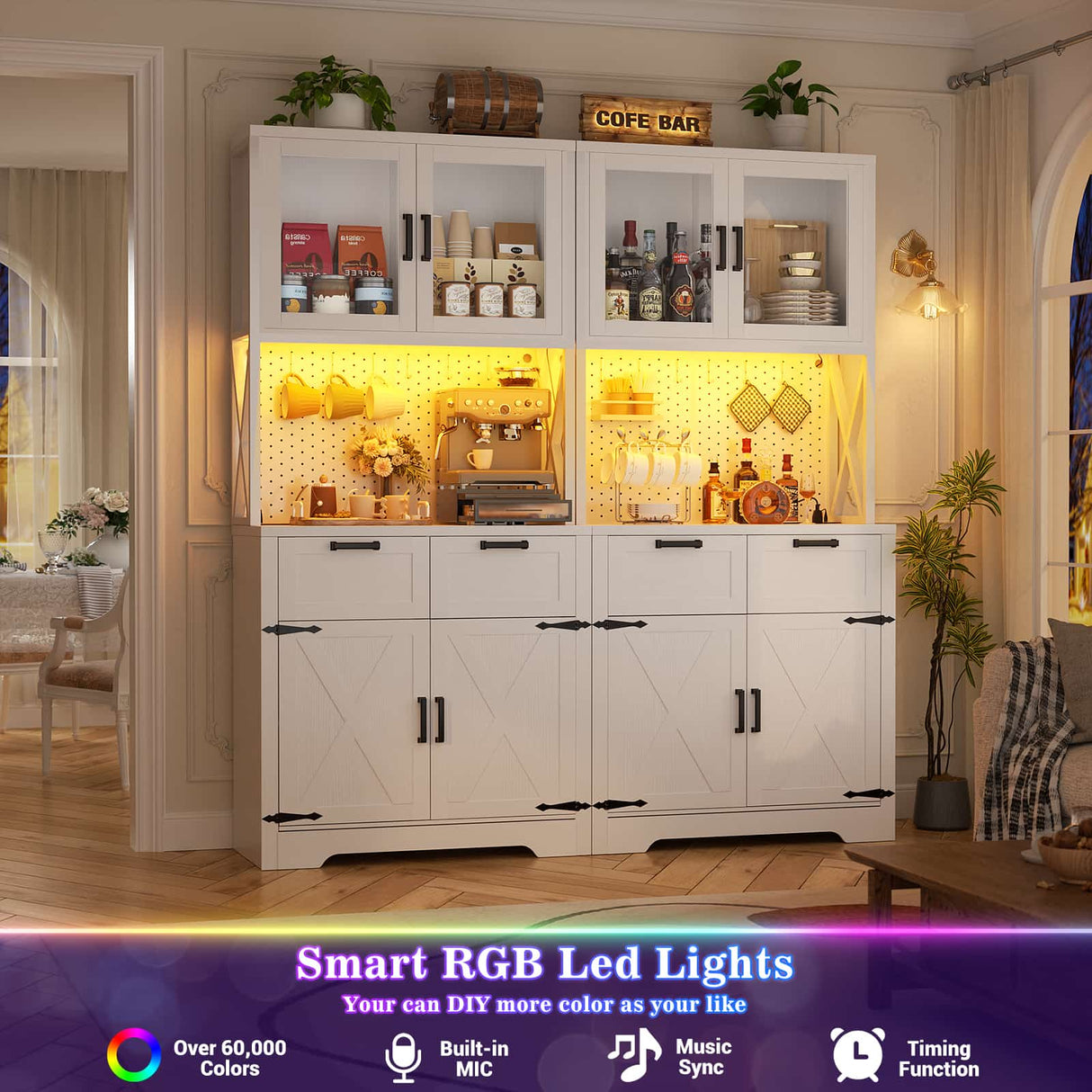 63" Wide Panty Cabinet with LED Light & Outlet