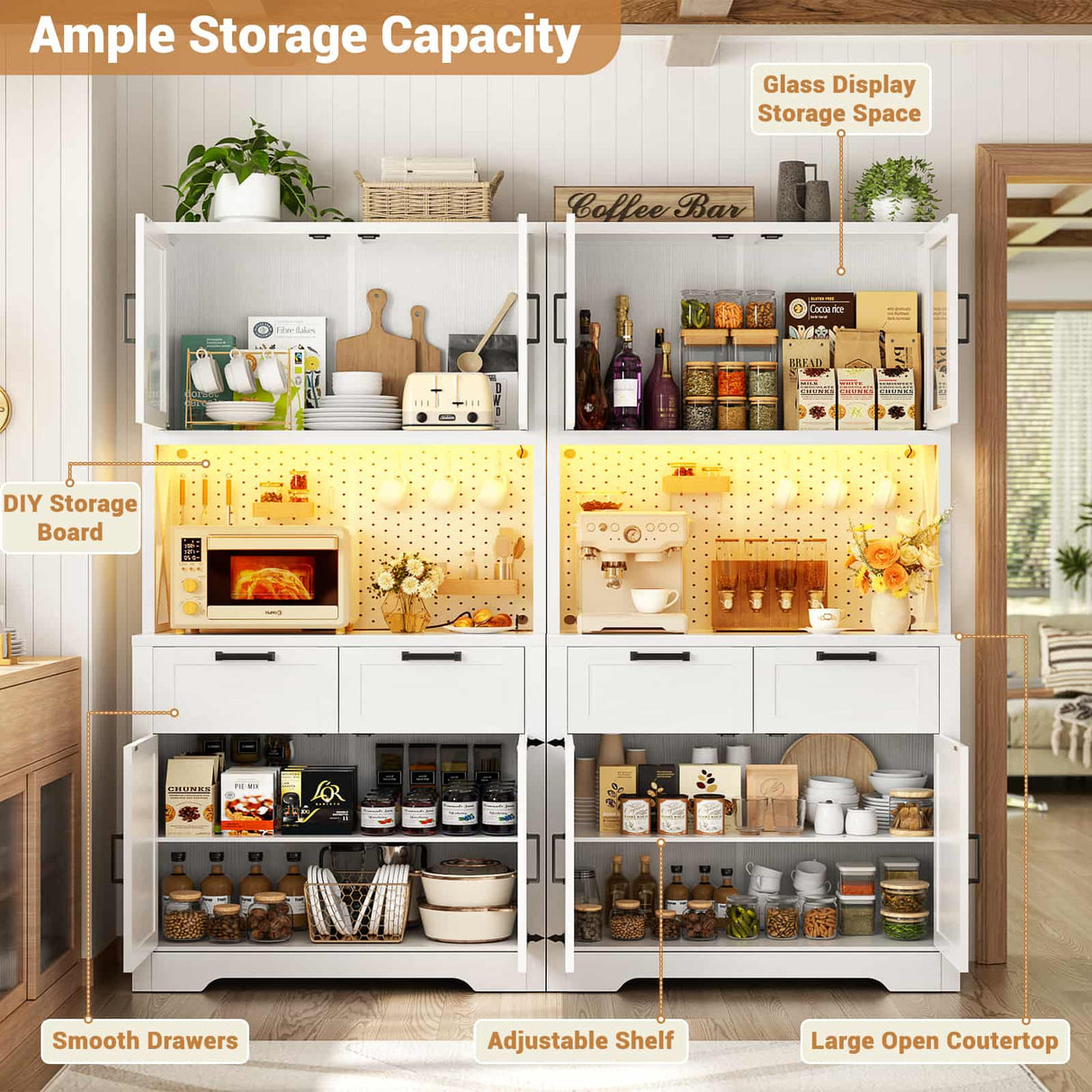 63" Wide Panty Cabinet with LED Light & Outlet
