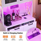 71" Pantry Cabinet with LED Light & Outlet, Coming with 2 Wood Drawers