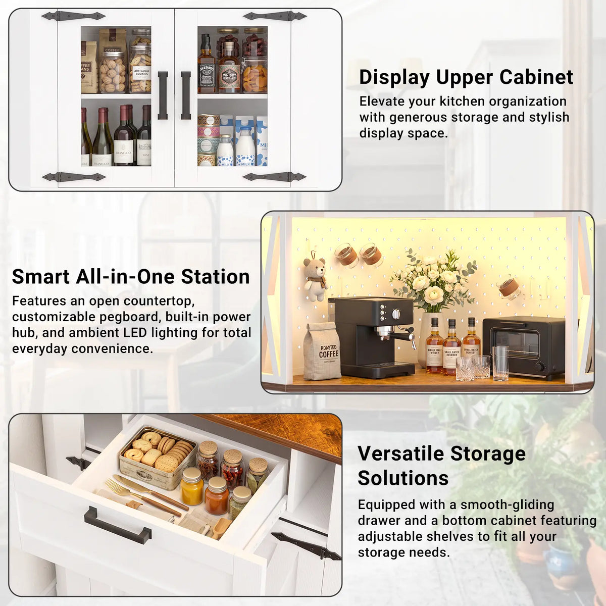 Corner Cabinet, 71" Tall Pantry Cabinet with Outlet & Light