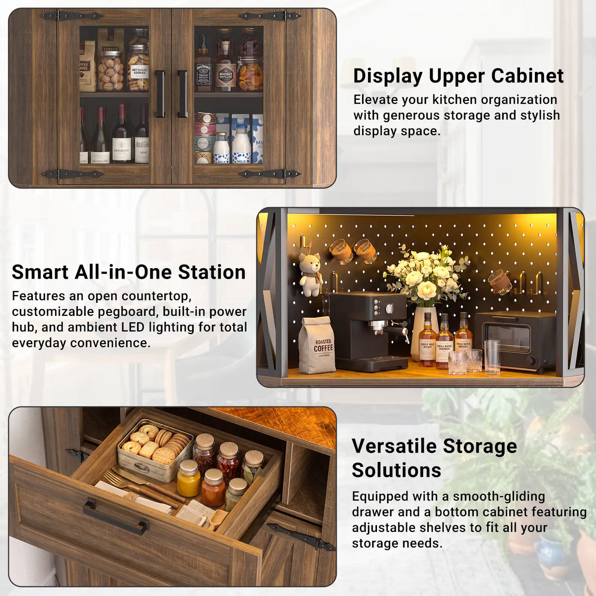 Corner Cabinet, 71" Tall Pantry Cabinet with Outlet & Light