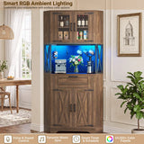 Corner Cabinet, 71" Tall Pantry Cabinet with Outlet & Light