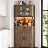Corner Cabinet, 71" Tall Pantry Cabinet with Outlet & Light