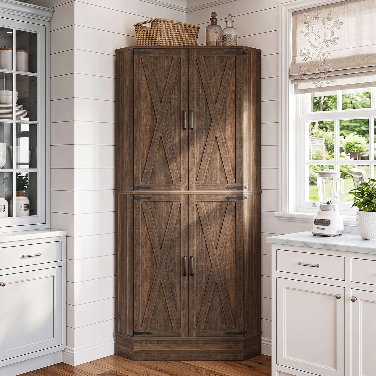 71" Tall Corner Cabinet with Doors and Adjustable Shelves, Drawer
