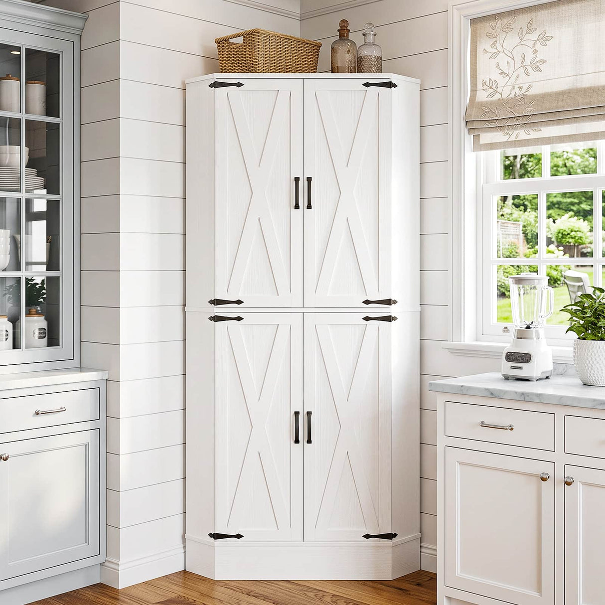 71" Tall Corner Cabinet with Doors and Adjustable Shelves, Drawer