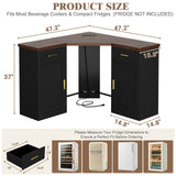 Corner Coffee Bar Cabinet with Mini Fridge Space，Black