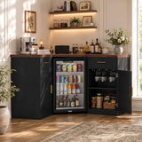 Corner Coffee Bar Cabinet with Mini Fridge Space，Black