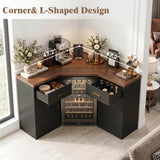 Corner Coffee Bar Cabinet with Mini Fridge Space，Black
