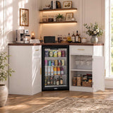 Corner Coffee Bar Cabinet with Mini Fridge Space，Black