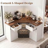 Corner Coffee Bar Cabinet with Mini Fridge Space，Black