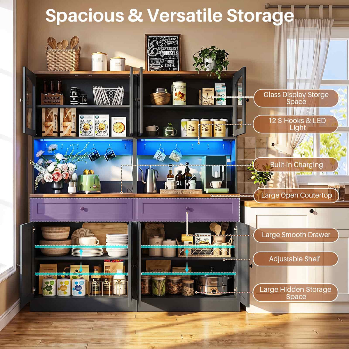 71" Tall Kitchen Pantry Storage Cabinet, Kitchen Hutch