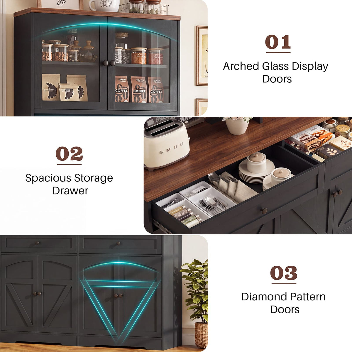 71" Tall Kitchen Pantry Storage Cabinet, Kitchen Hutch