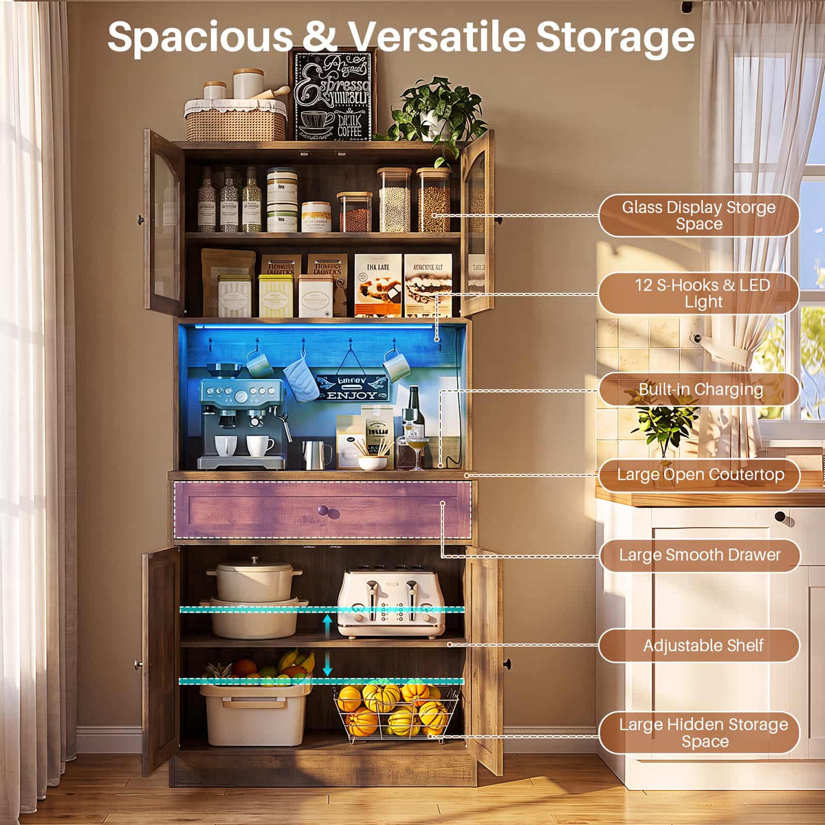 Kitchen Pantry Storage Cabinet with Adjustable Shelves