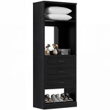 Closet System with Drawers & Mirror, Heavy Duty Wooden Closet Organizer, Modular Wardrobe Storage Tower for Bedroom & Walk-in Closet