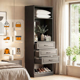 Closet System with Drawers & Mirror, Heavy Duty Wooden Closet Organizer, Modular Wardrobe Storage Tower for Bedroom & Walk-in Closet