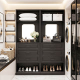 Closet System with Drawers & Mirror, Heavy Duty Wooden Closet Organizer, Modular Wardrobe Storage Tower for Bedroom & Walk-in Closet