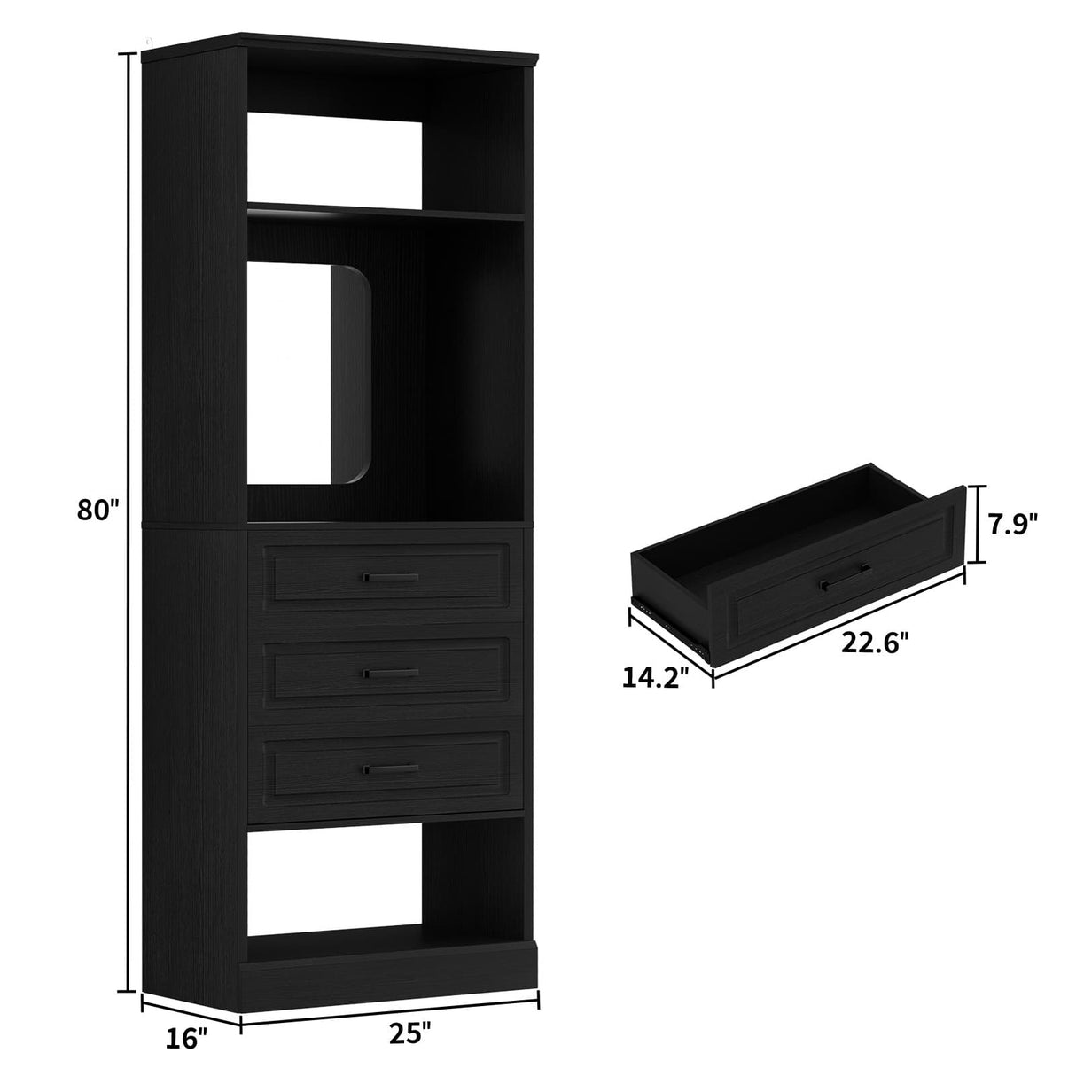Closet System with Drawers & Mirror, Heavy Duty Wooden Closet Organizer, Modular Wardrobe Storage Tower for Bedroom & Walk-in Closet