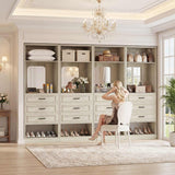 Closet System with Drawers & Mirror, Heavy Duty Wooden Closet Organizer, Modular Wardrobe Storage Tower for Bedroom & Walk-in Closet