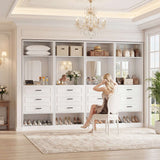 Closet System with Drawers & Mirror, Heavy Duty Wooden Closet Organizer, Modular Wardrobe Storage Tower for Bedroom & Walk-in Closet