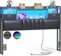 Full Size Headboard with Drawer Storage and RGB LED Light, Full Upholstered Headboard with Charging Station and Bookcase