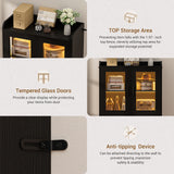 6 Shelf Bookcase with 4 Doors, LED Lights, and Adjustable Shelves