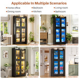 6 Shelf Bookcase with 4 Doors, LED Lights, and Adjustable Shelves