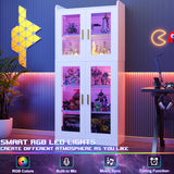 6 Shelf Bookcase with 4 Doors, LED Lights, and Adjustable Shelves